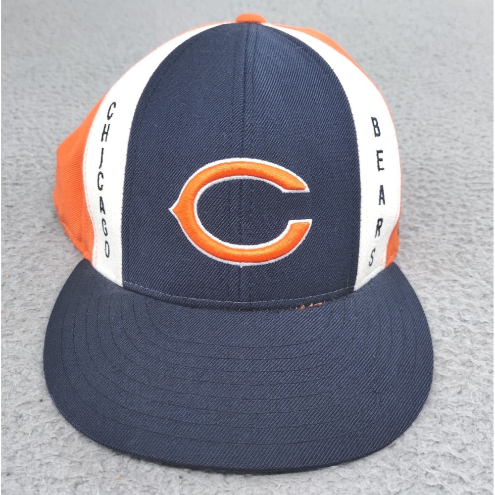 Reebok Chicago Bears Vertical Logo Panel Hat 7.25 Fitted Wool Blue Orange NFL